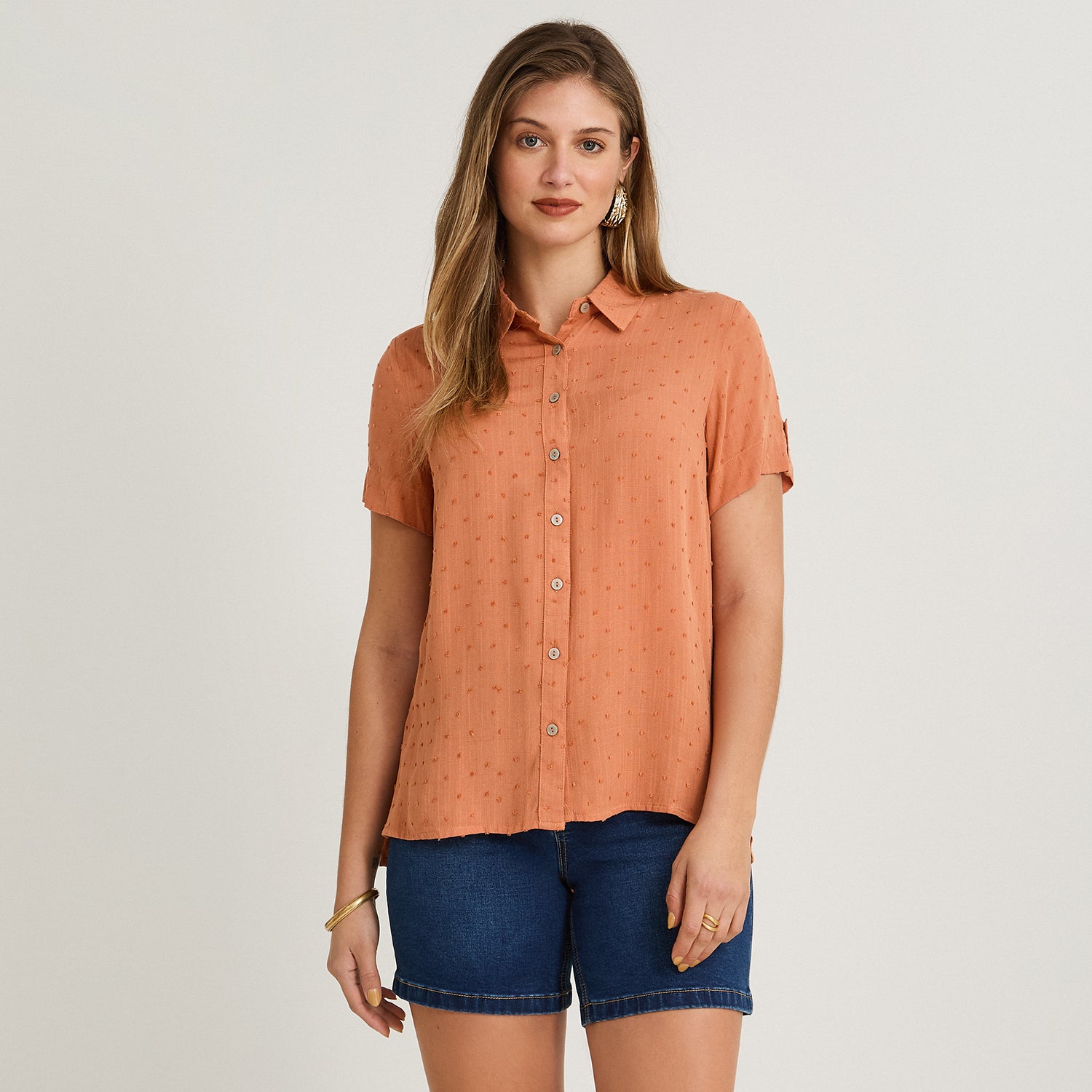 Blusa Manga Corta Plumeti Terracota
